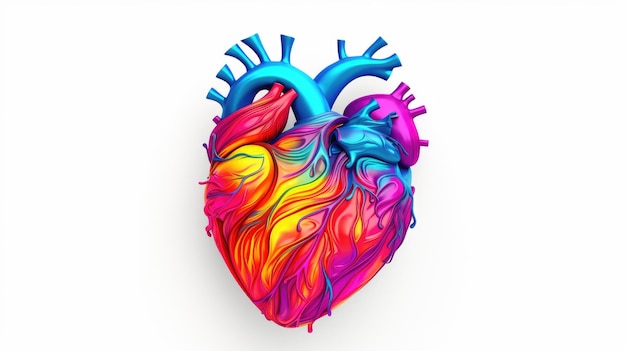 Menselijk hart op witte achtergrond Gekleurde creatieve illustratie in futuristische stijl Visueel voor ontwerp van medisch