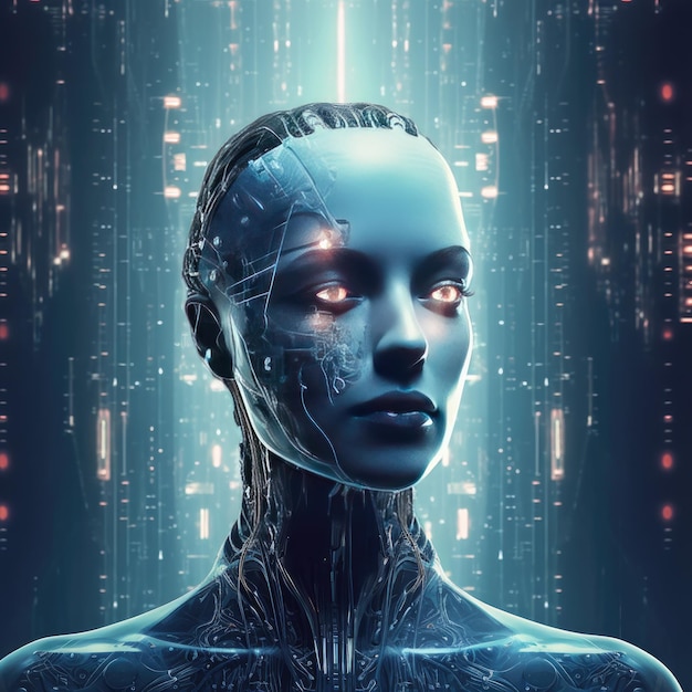 Menselijk hoofd gebruikt voor de toekomstige stijging van AI in technologische singulariteit met behulp van deep learning Generative Ai