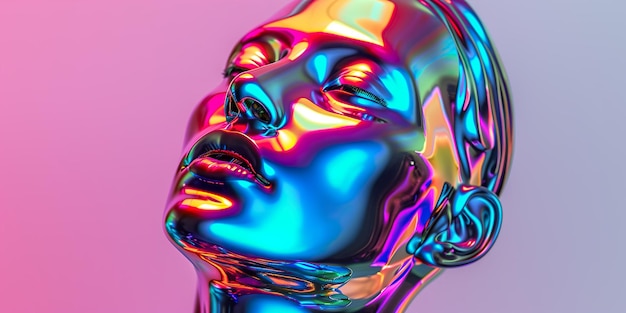 menselijk hoofd met kleurrijke gradiënt metalen holografische gekleurde