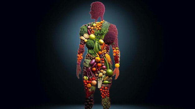 Menselijk lichaam gemaakt van groenten en fruit Generatieve Ai