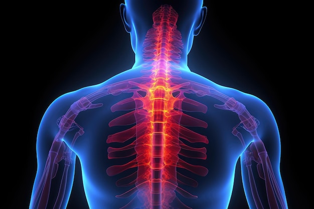 Menselijk skelet Vertebrae Bone Anatomy For Medical Concept 3D-illustratie van sacrale en cervicale pijn AI gegenereerd