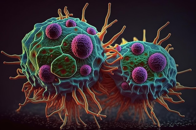 Menselijke cellen geïnfecteerd met virussen en ziekteverwekkers 3D illustratie Ai gegenereerd