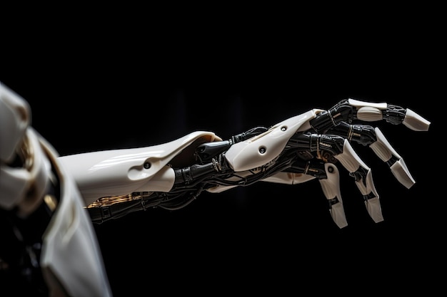 Menselijke en AI-eenheid robotarm raakt hand geïnspireerd door Adams creatie generatieve IA