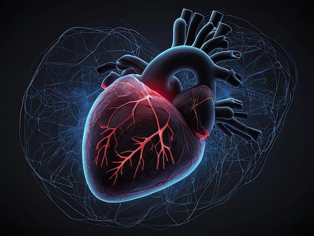 Foto menselijke hartanatomie op blauwe achtergrond 3d-illustratie van het menselijk hart