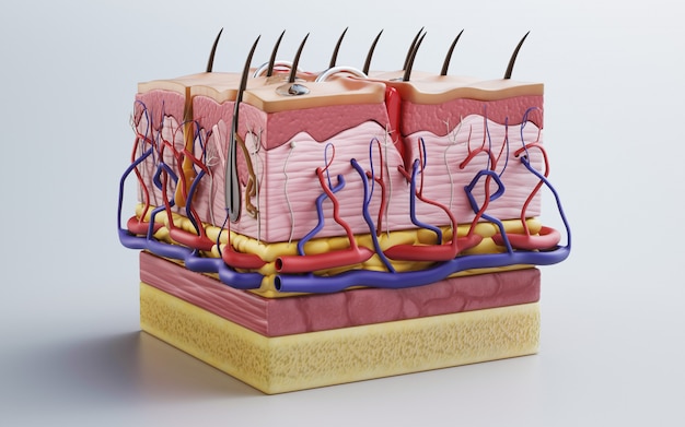 Foto menselijke huid, huidstructuur, lichaamsvet. 3d-weergave