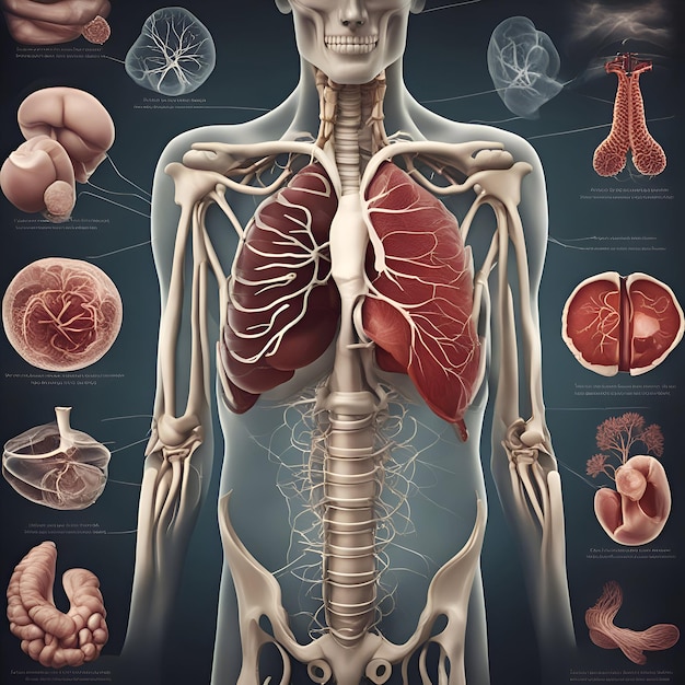 Menselijke lichaamsanatomie met organen Realistische 3D menselijke anatomie