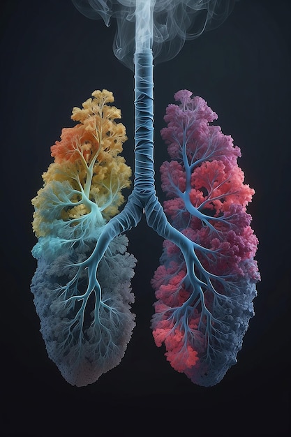 Menselijke long met rook meng kleur generatieve ai