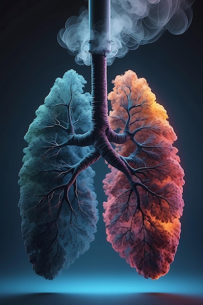 Menselijke long met rook meng kleur generatieve ai