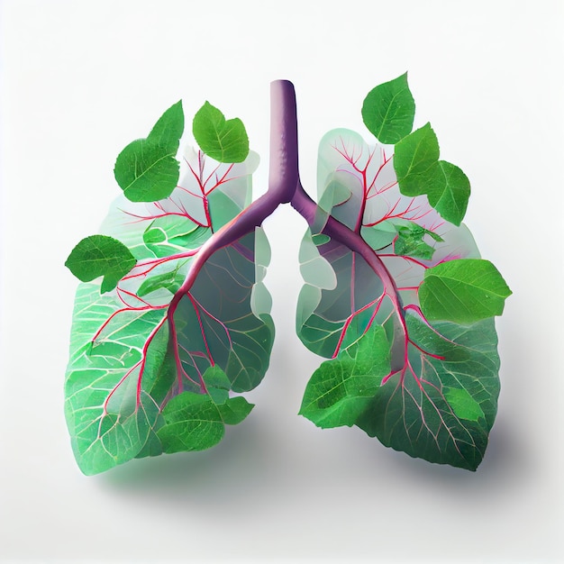Menselijke longen gemaakt van boomgroene bladeren en wortels Ecologisch productontwerp generat ai