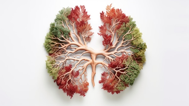 Menselijke longen op witte achtergrond Gekleurde creatieve illustratie in futuristische stijl Visueel voor ontwerp van medisch