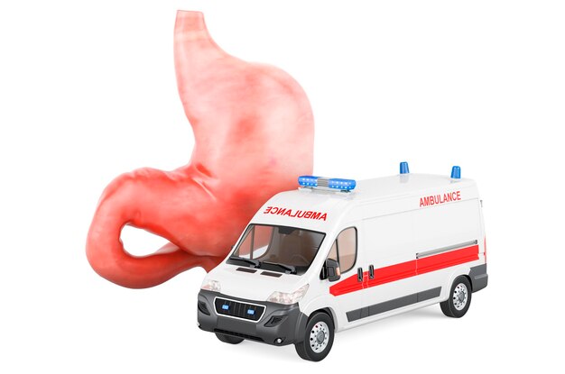 Menselijke maag met ambulance van 3d-rendering