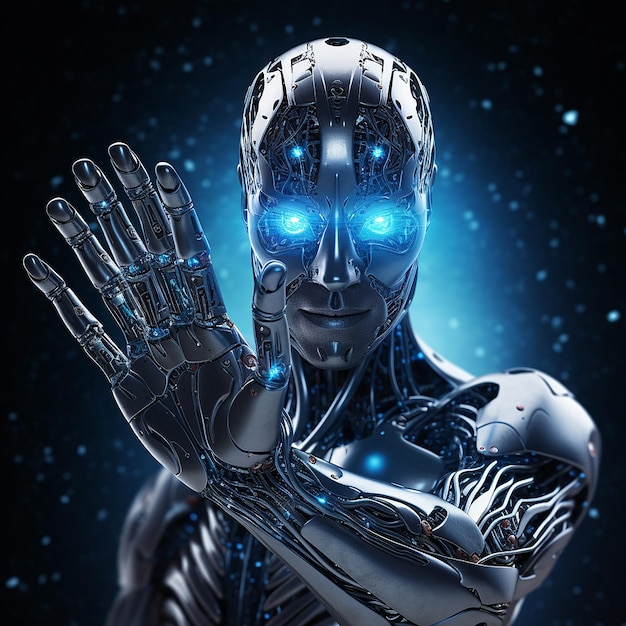 menselijke robot met een metalen zilveren lichaam