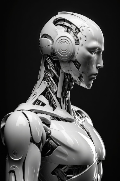 Foto menselijke robot met witte robotonderdelen en lege ogen gemaakt met behulp van generatieve ai-technologie