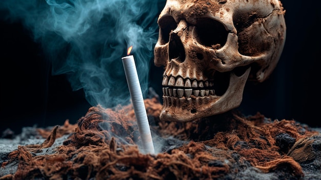 menselijke schedel en rook met rook op zwarte achtergrond halloween concept