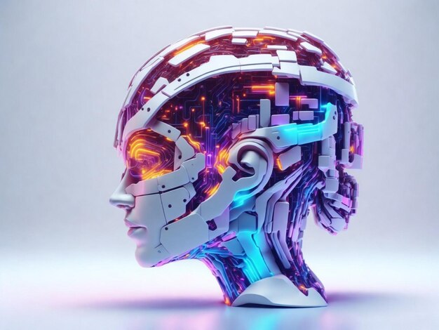 Foto menselijke schedel met cyberpunk kleuren vrouwelijke schedel gedetailleerd op een witte achtergrond moderne sofistische