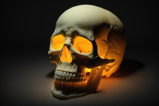 Menselijke schedel met licht van binnenuit dood en horror generatieve ai