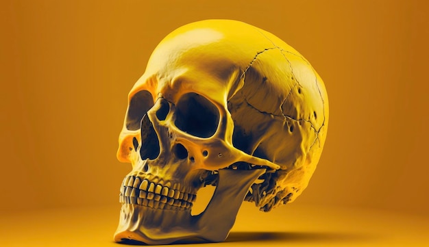 Menselijke schedel op gele achtergrond Genereer Ai