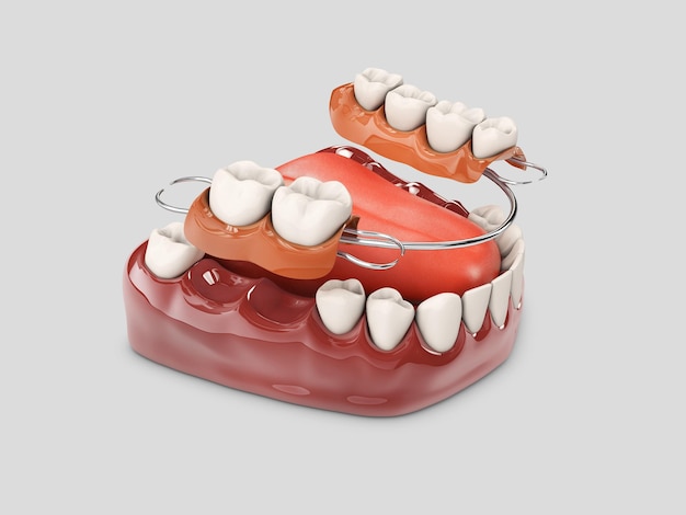 Menselijke tanden met gebit. 3D illustratie geïsoleerd wit.