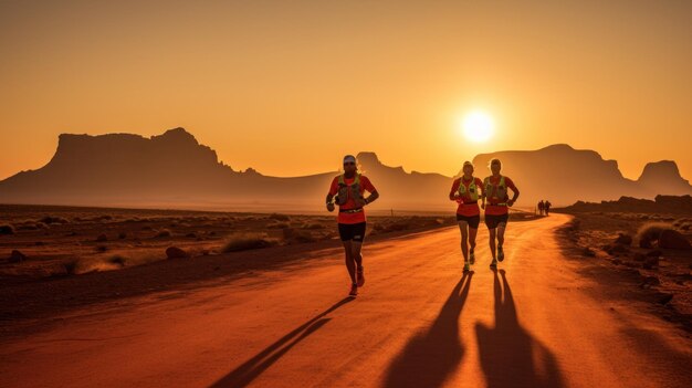 Mensen atleten lopen tijdens marathonwedstrijd buiten op canyon wegen