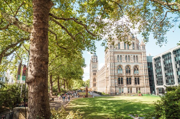 Mensen bezoeken Natural History Museum in Londen.