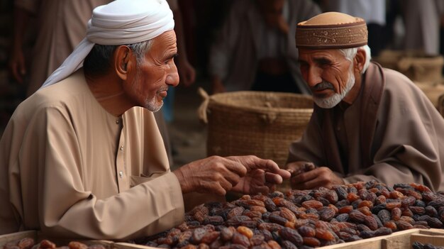 Mensen delen enkele gedroogde dadels Eid al Adha, het Offerfeest Generatieve AI