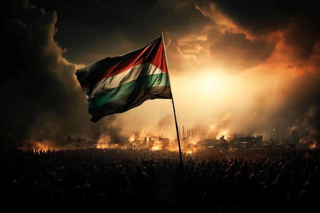 Foto mensen demonstreren met de palestijnse vlag