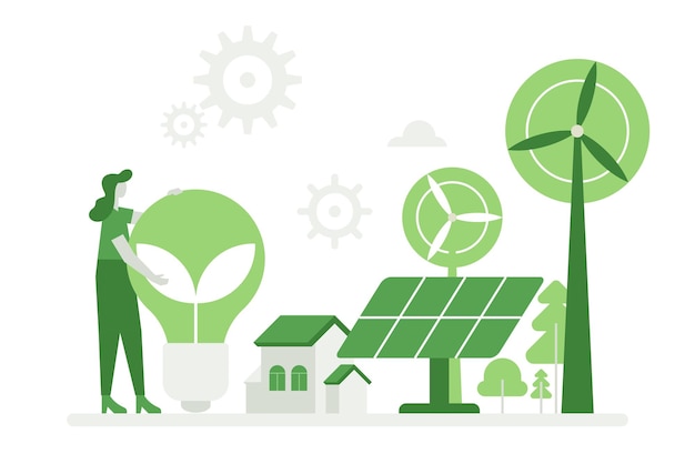 Mensen die eco-toekomsttechnologieën en hernieuwbare energiebronnen gebruiken