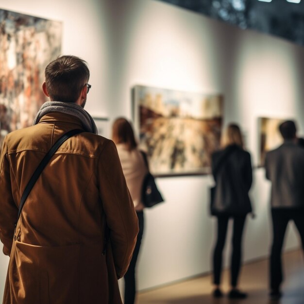 Mensen die een tentoonstelling bezoeken in de kunstgalerie