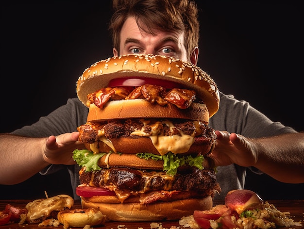 mensen die gigantische hamburger eten