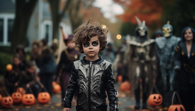 Mensen die Halloween vieren, buurtfamilie.