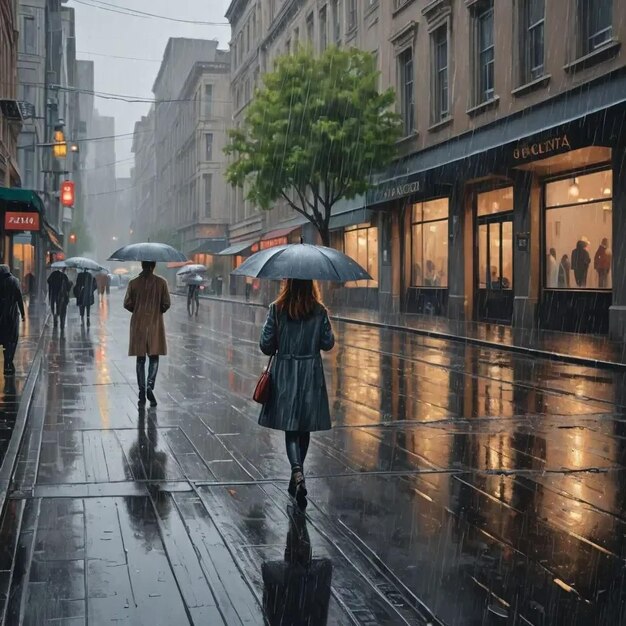 mensen die in de regen lopen met paraplu's in de Regen