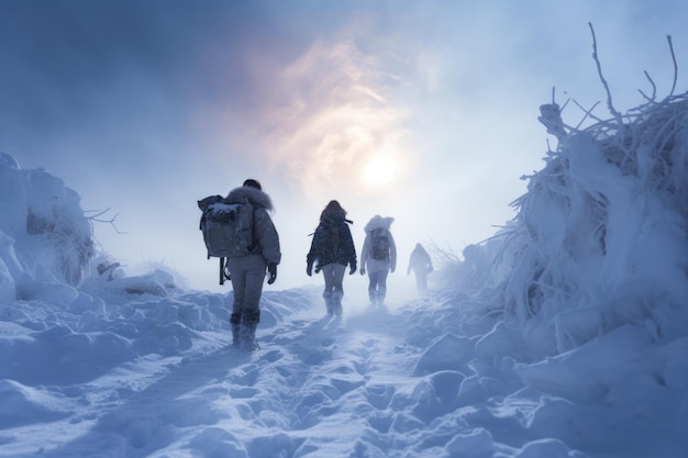 Mensen die in de sneeuw lopen Winterseizoen kil koud vorst ochtendversheid December winnye dagelijks leven winterseizoen sneeuwvlokken sneeuwval Koude luchttemperatuur