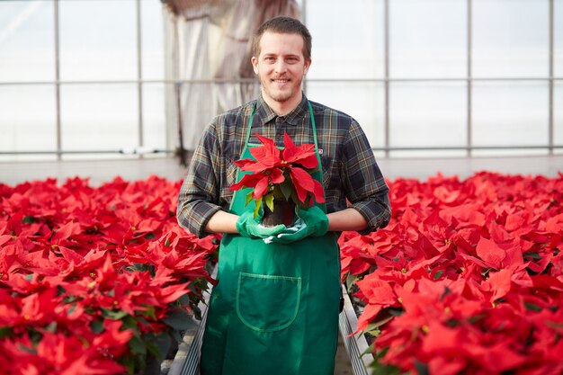 Mensen die in een tuinwinkel werken