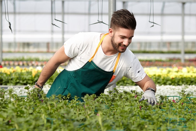 Mensen die in een tuinwinkel werken