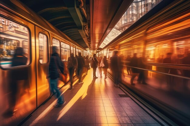 Mensen die in en uit de trein stappen bij het metrostation