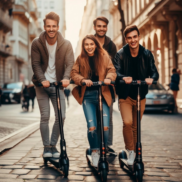 Mensen die op scooters rijden, vervoeren foto