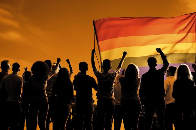 mensen die opstaan lgbt regenboog trots vlag generatieve AI