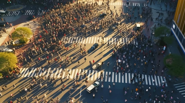 Mensen die oversteken bij de Shibuya Crossing in Tokio, Japan