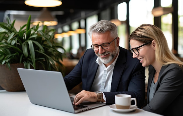 Mensen die samenwerken op een laptop