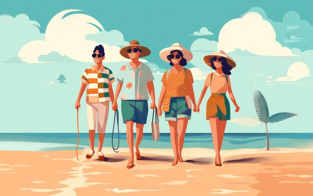 Mensen genieten op de achtergrond van de de zomerillustratie van de strandzomer