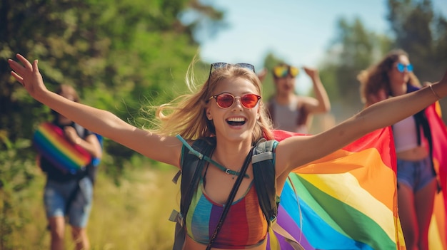 Foto mensen genieten van de viering van de pride maand