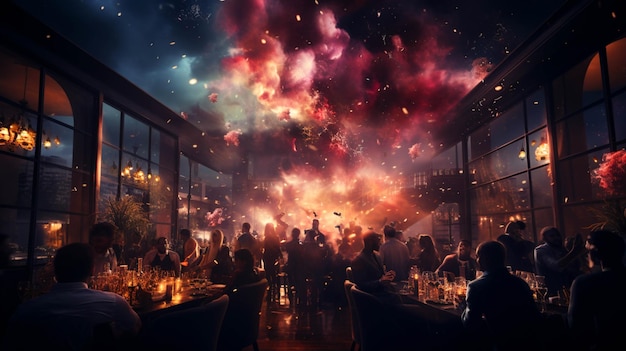 Foto mensen genieten van een nieuwjaarsfeest luxe viering in een feestkamer 's nachts