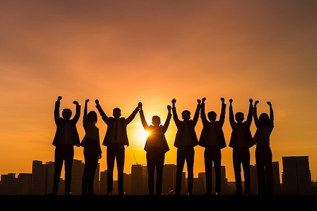 Mensen hand in hand in de zonsondergang