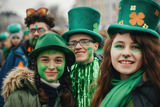 Mensen in carnavalskostuums vieren St. Patrick's Day