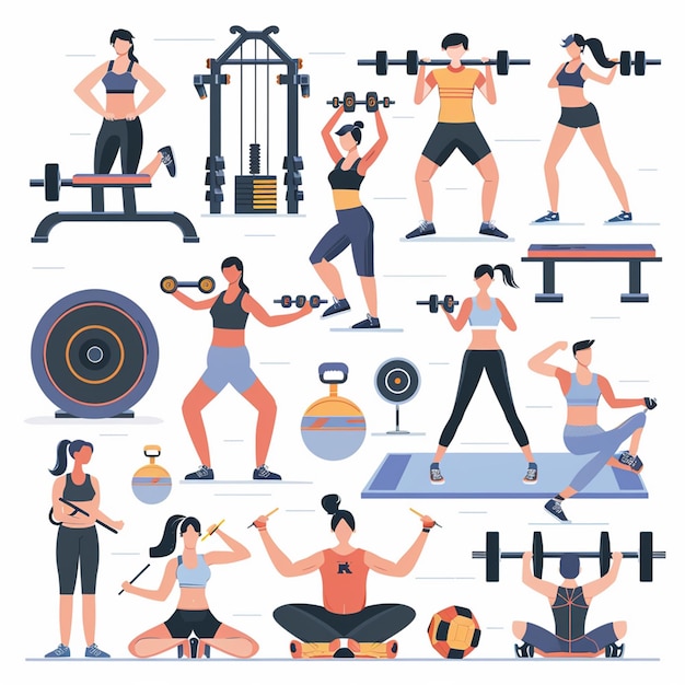 Mensen in de sportschool vector collectie Gezonde fitness sport workout Vector illustratie collectie