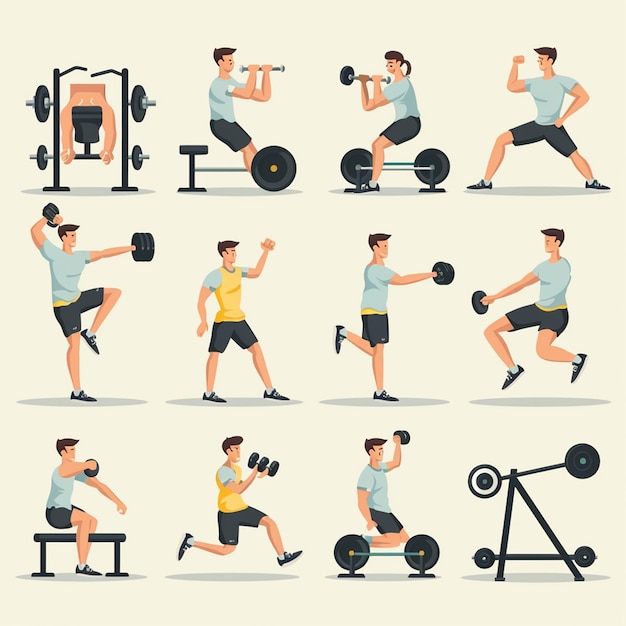Mensen in de sportschool vector collectie Gezonde fitness sport workout Vector illustratie collectie