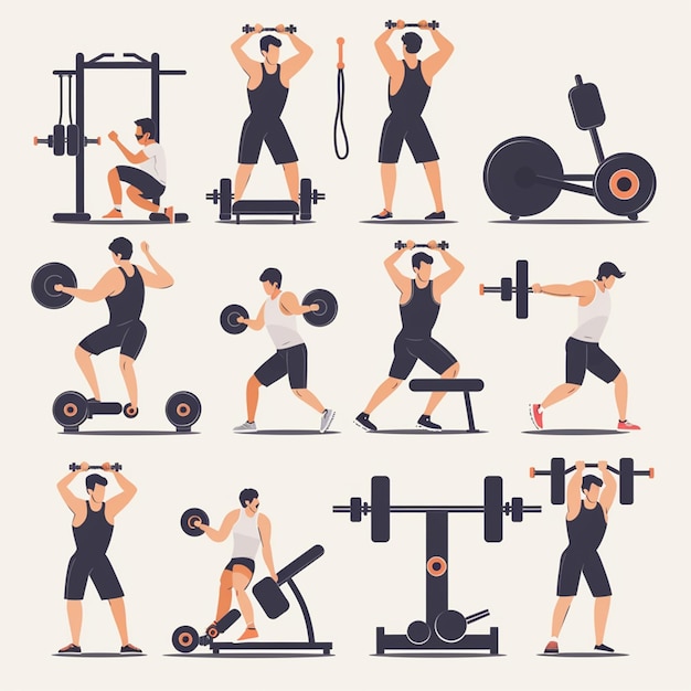 Mensen in de sportschool vector collectie Gezonde fitness sport workout Vector illustratie collectie