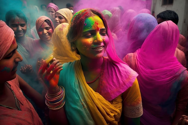 Mensen in Nepal die het holifestival vieren Gemaakt met generatieve AI-technologie