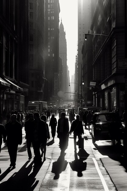 mensen lopen door een stadsstraat in de zon generatieve ai