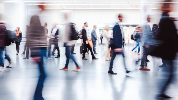 Mensen lopen in een grote hal met een bord waarop staat 'ik ben geen menigte'